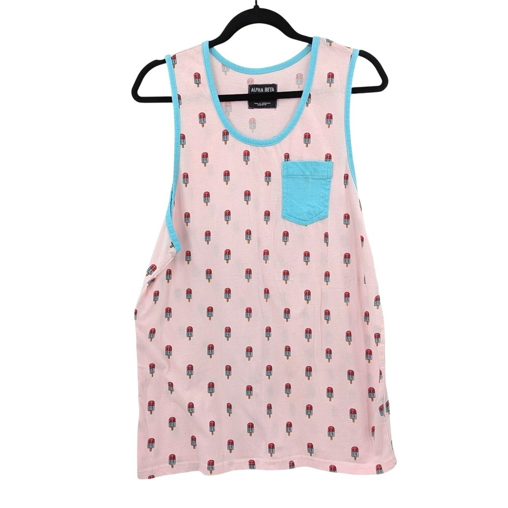 Cute Popsicle Print Tank Top‎ Pink Blue Pocket Alpha Beta XL